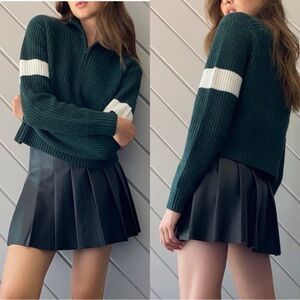 ARITZIA Sunday Best Sonny Wool Green Striped Half Zip Sweater Top